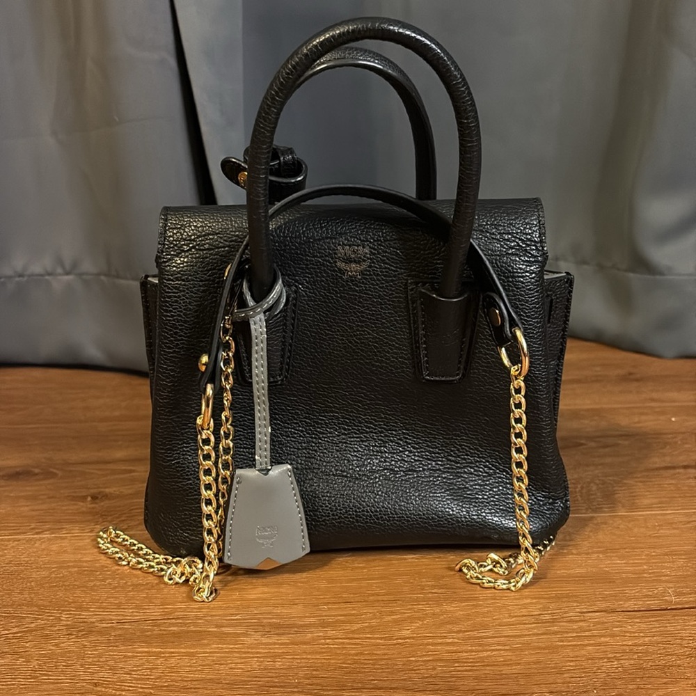 MCM Mini Black Satchel with Chain Strap - Picture 8 of 9